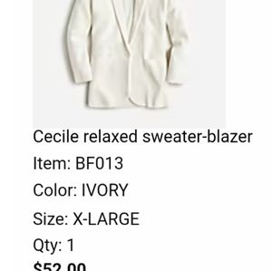 J Crew relaxed sweater blazer new with tags Xl Ivory